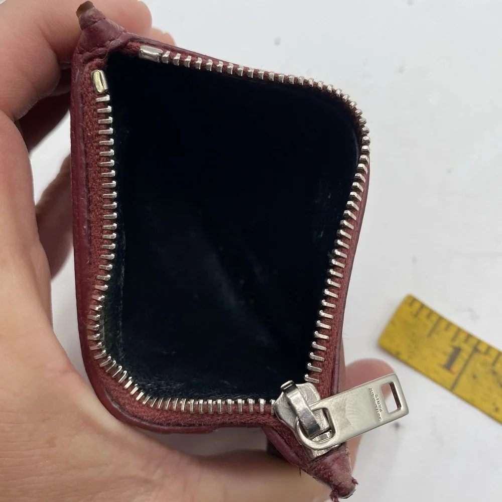 Saint Laurent Red Leather Card Holder Wallet Zip Up Shows Wear SEE PICS‎ - Picture 6 of 6